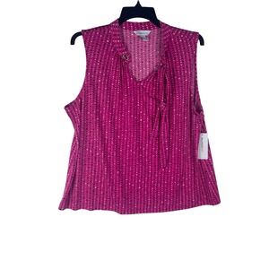 Liz Claiborne Womens PXXL Pink Polka Dot Sleeveless Tie Neck Blouse New NWT